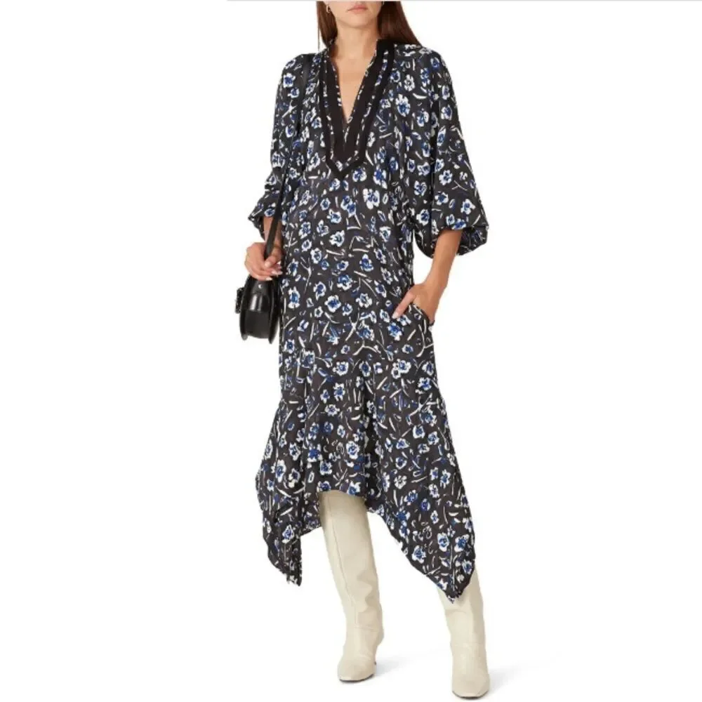 Tory Burch Puffed Sleeve Printed Tunic Dress Size L